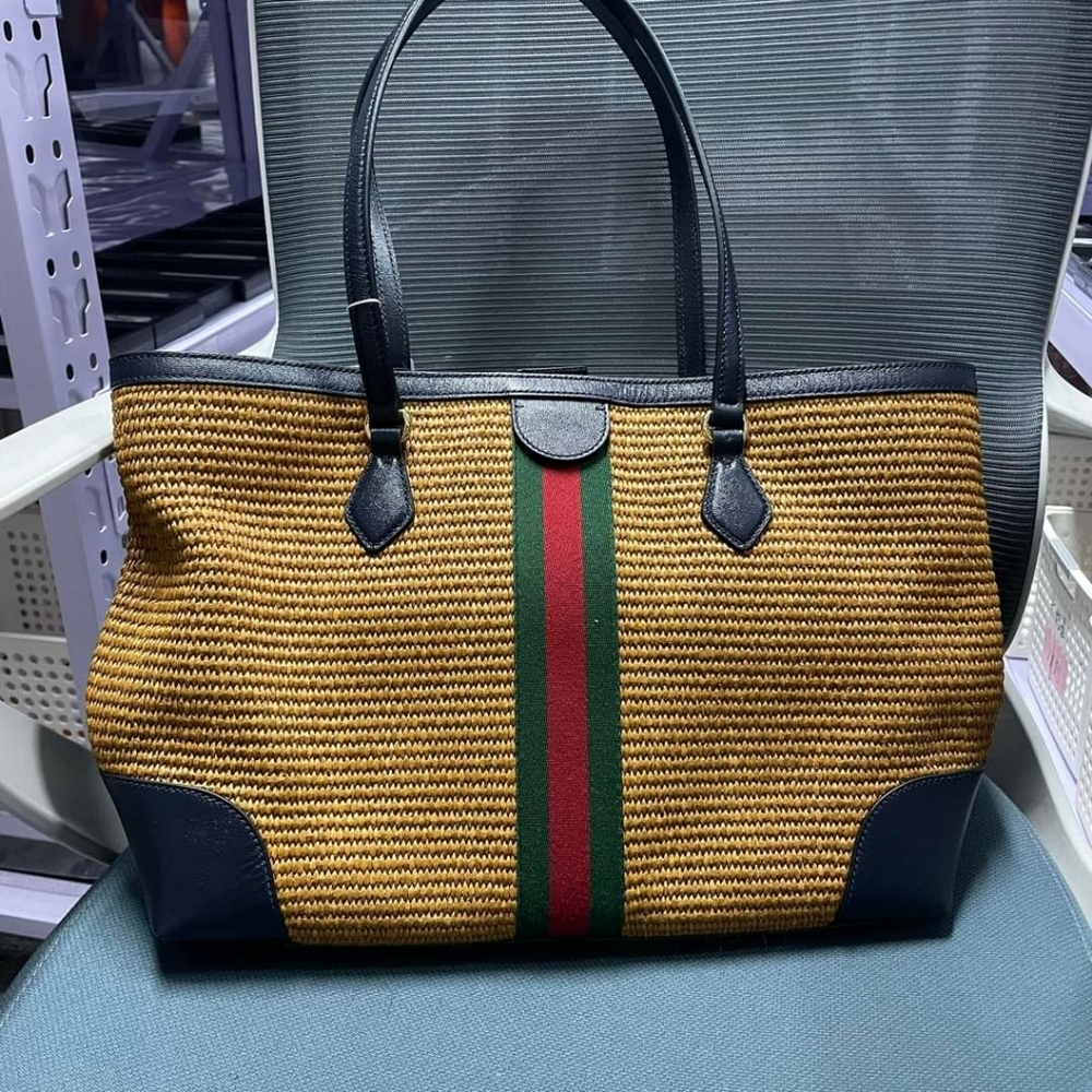 100% Authentic Gucci Raffia Ophidia Tote Bag 999-101924 - Picture 2 of 14